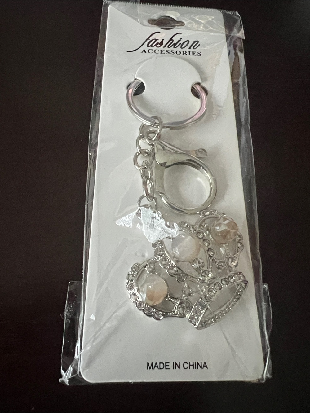 Silver Crown Keyring with Crystal Accents